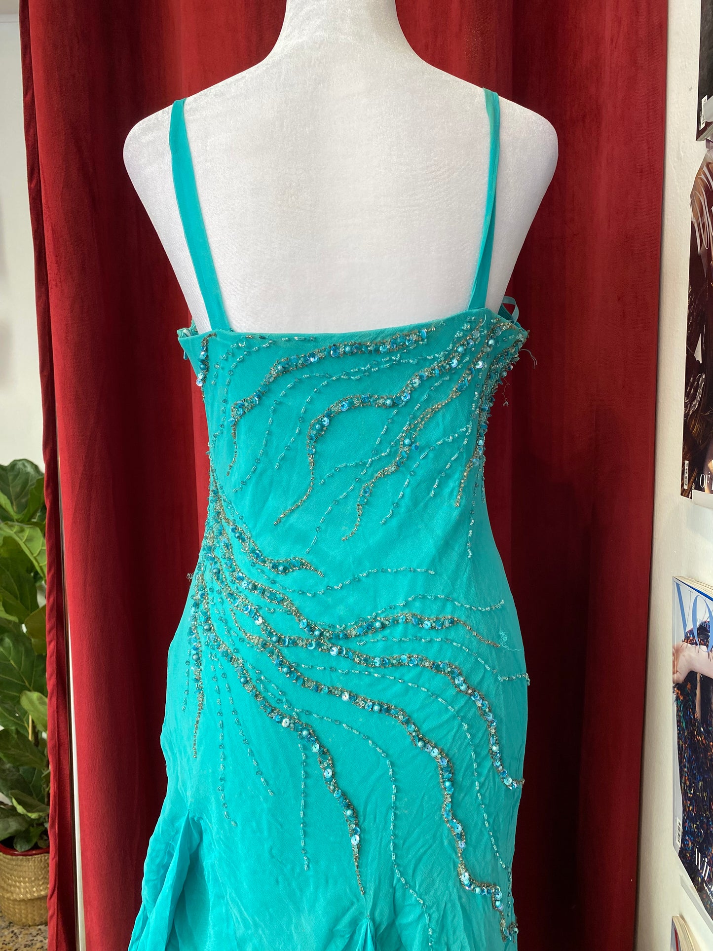 100% silk handbeaded gown with ruffles details