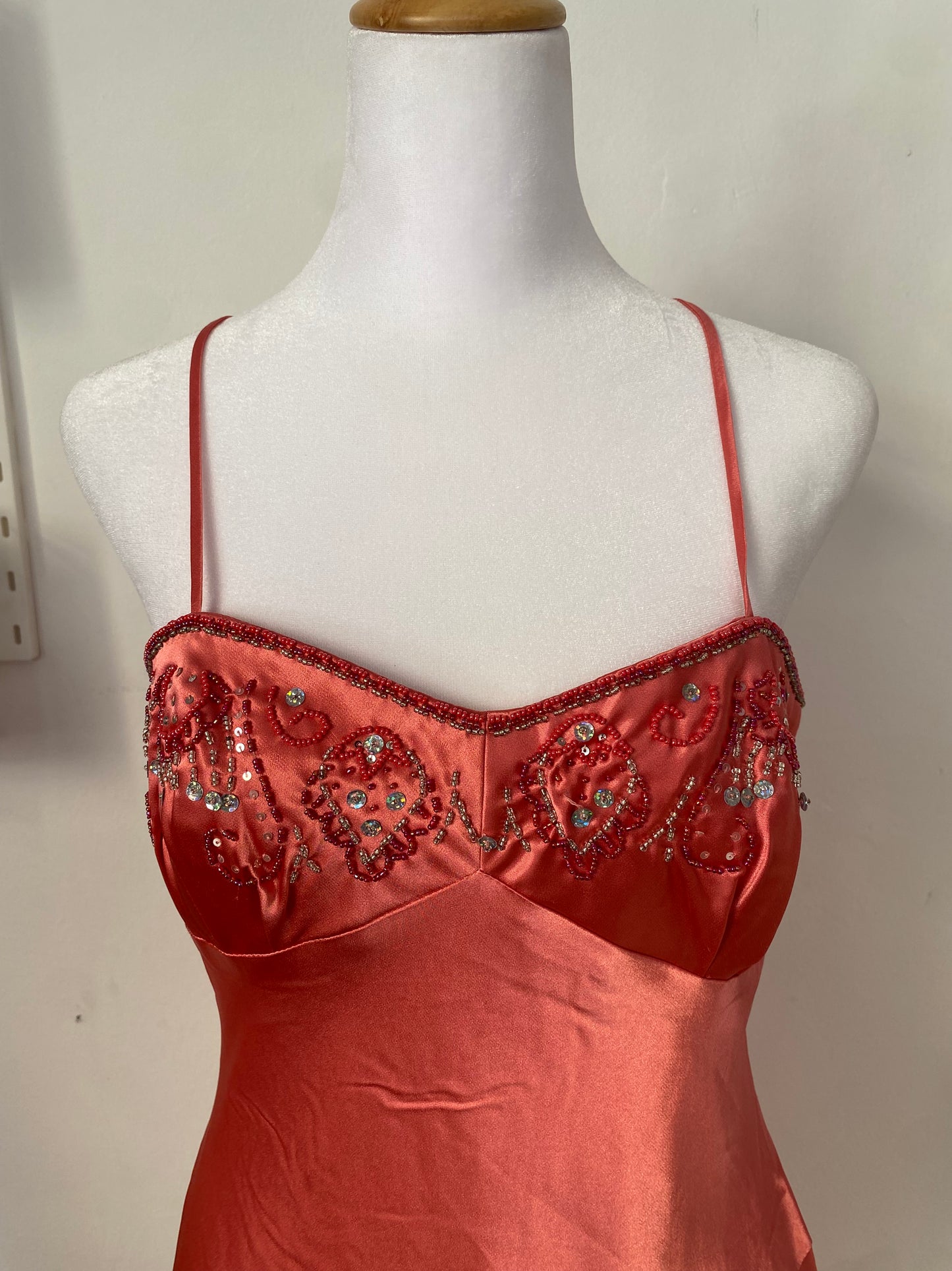 Brand new satin dress with sequin details