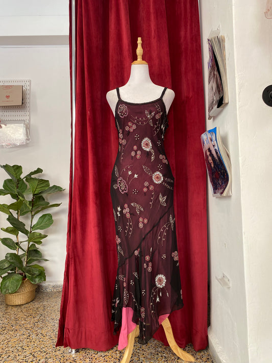 100% silk Brand new black with pink sequin gown 🖤