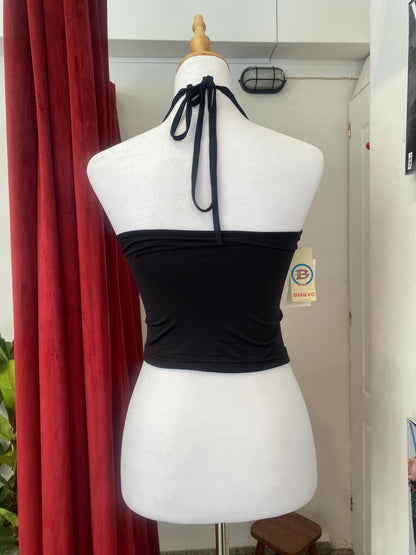 Brand new black halter top with chain details