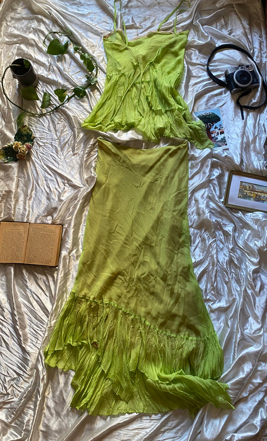 100% silk brand new haute couture green set