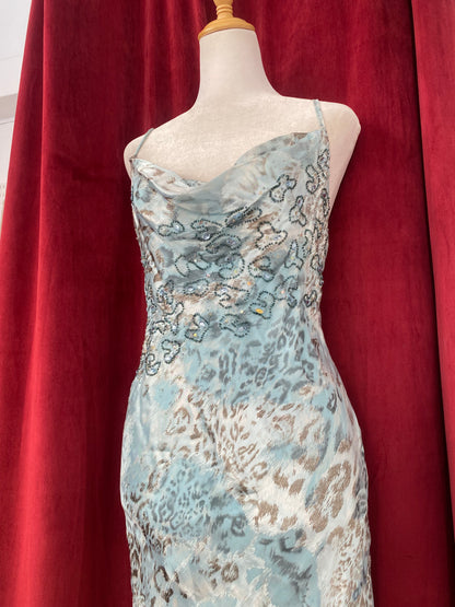 Desert Leopard Silk gown in baby blue