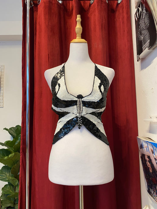 Butterfly y2k top with sequin details and open back