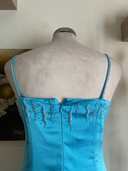 Blue maxi gown with handbeaded details