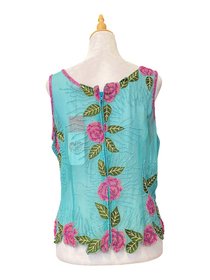 100% silk brand new aftershock handbeaded top 💙