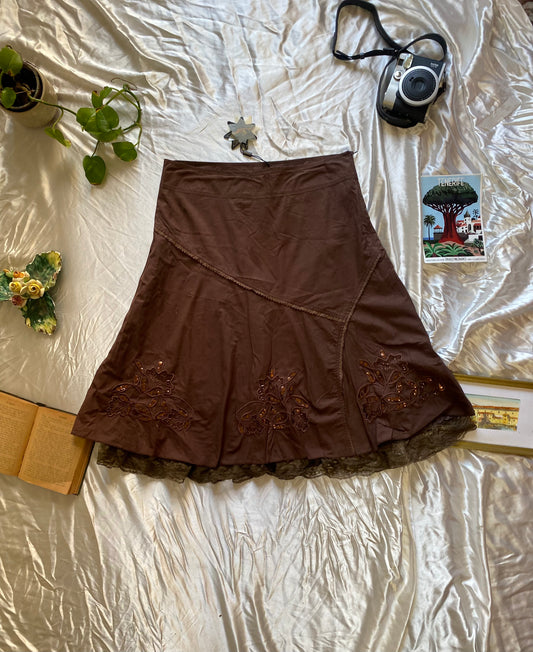 Brand new brown summer beaded ruffled skirt
