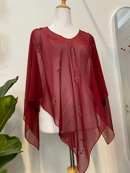 Brand new burgundy poncho  worth sequin details