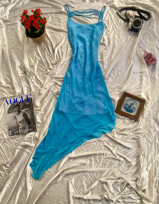 100% silk brand new baby blue dress with sequin details