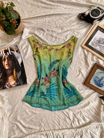 100% silk sequin ocean top 🌊