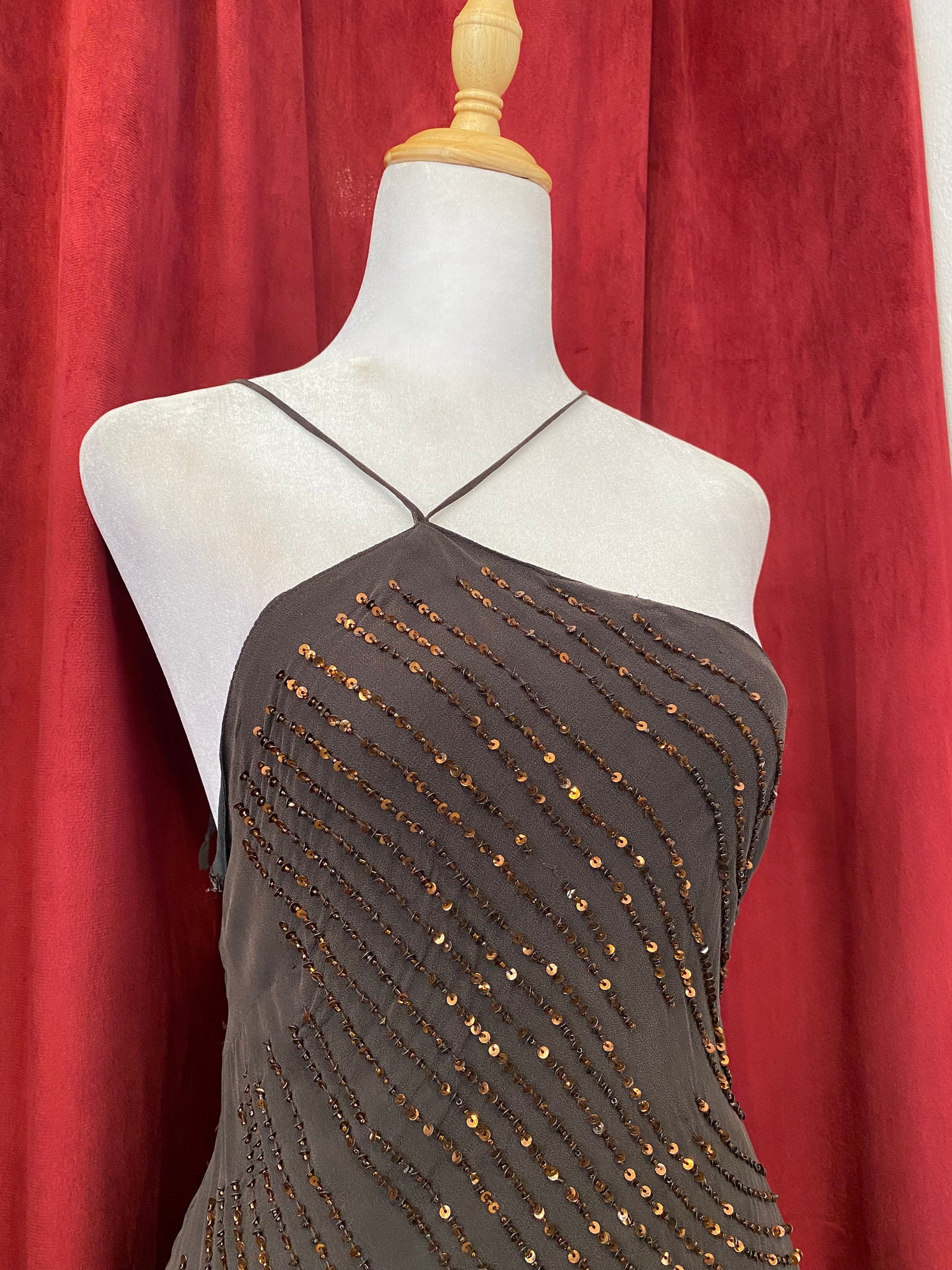 Silk dark brown sequin summer top ☕️