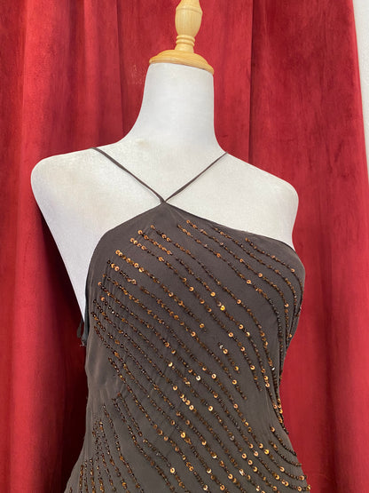 Silk dark brown sequin summer top ☕️