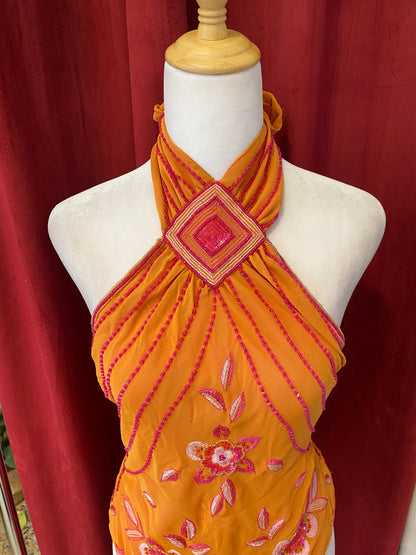 100% silk brand new orange open back handbeaded top 🍊