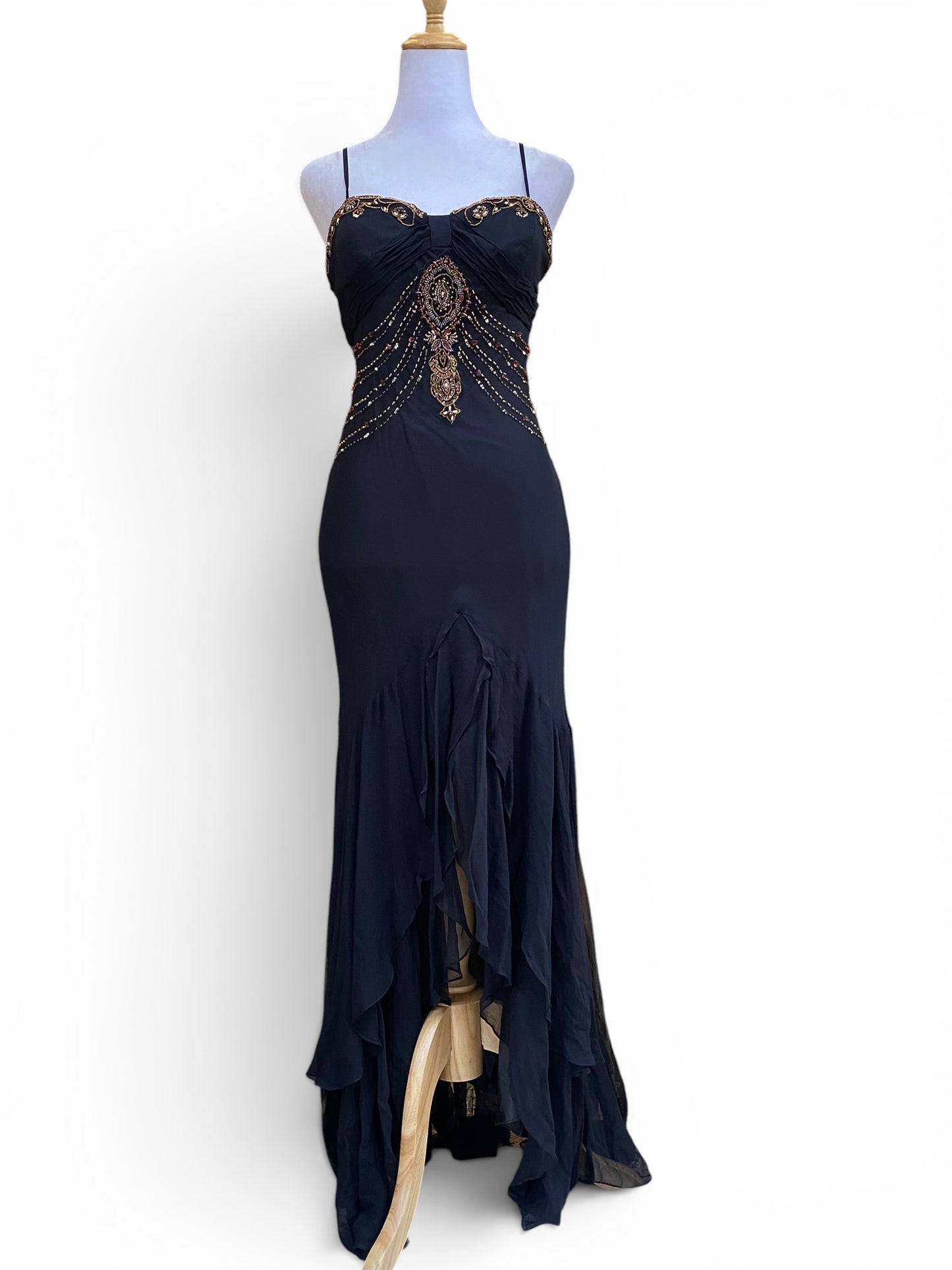 100% silk black handbeaded gown
