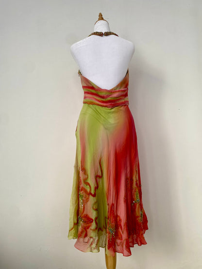 100% silk brand new fairy one of a kind gown with handbeaded details
