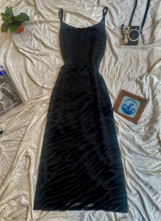 Brand new black velvet dress with zebra details