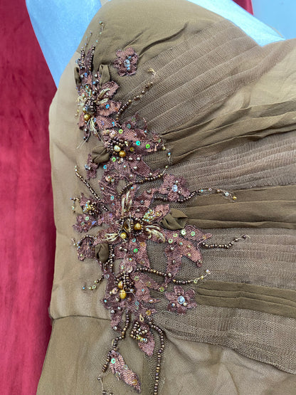 100% silk forest brown sequindress gown