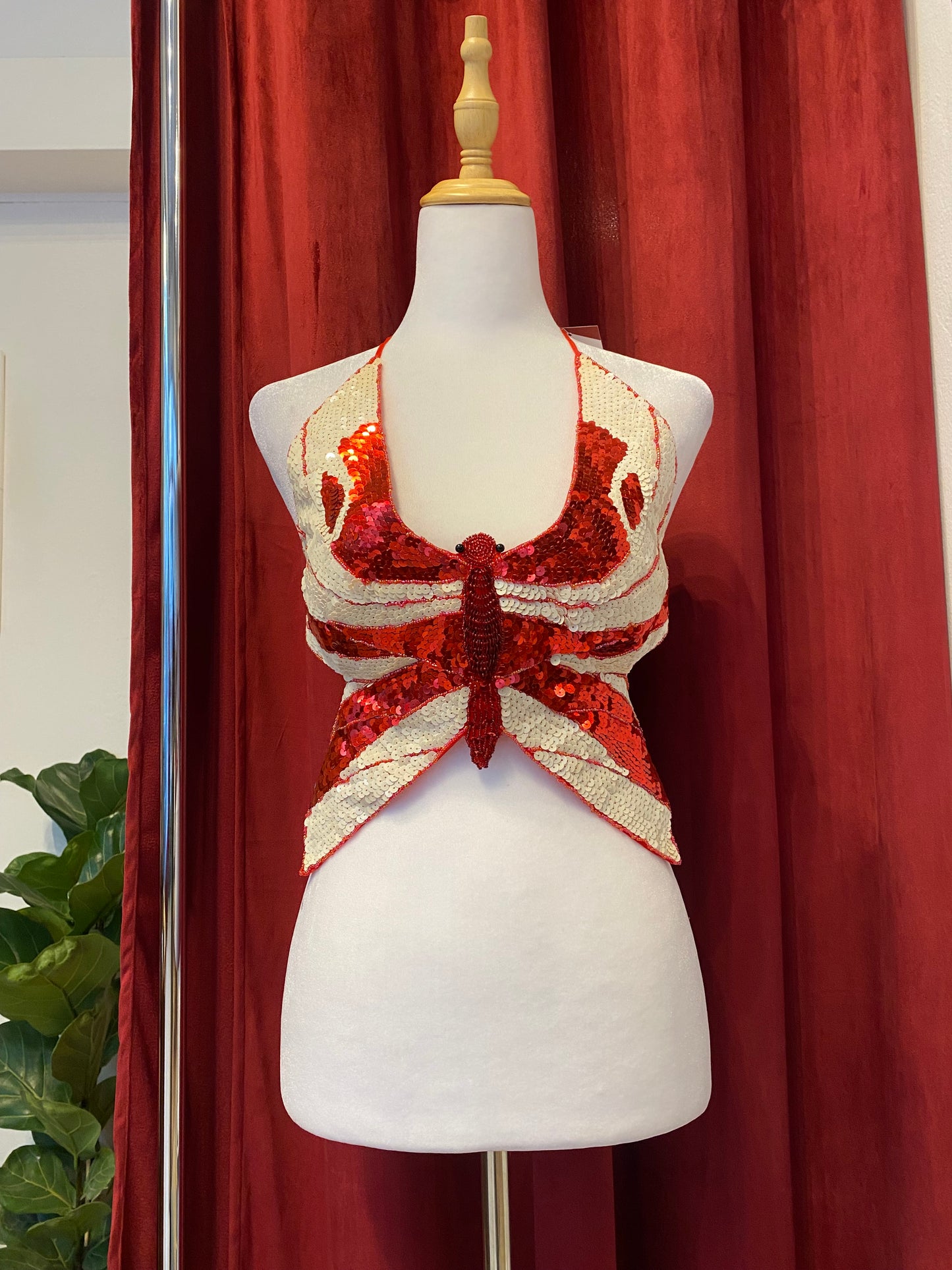 Butterfly y2k top with sequin details and open back