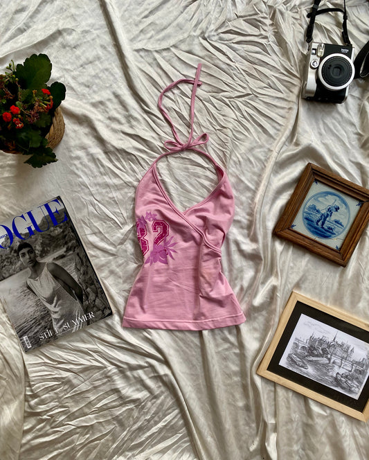 Pink graphic halter top 🌸
