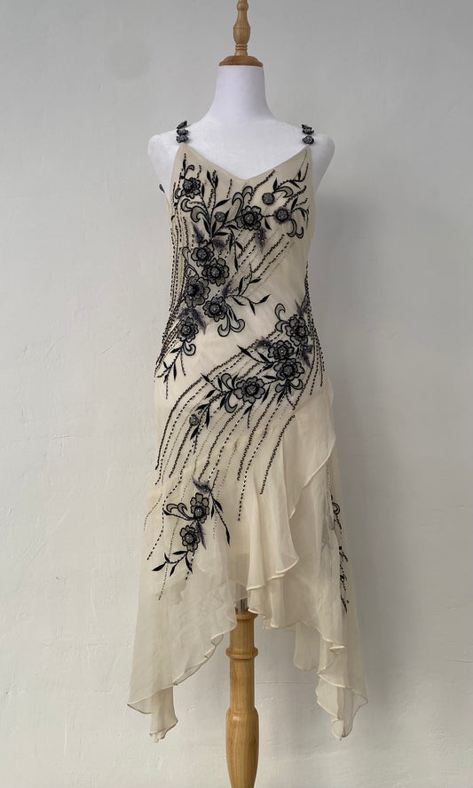 100% silk brand new white dress with handbeaded details