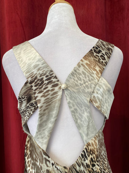 Leopard brand new floor length gown with open back