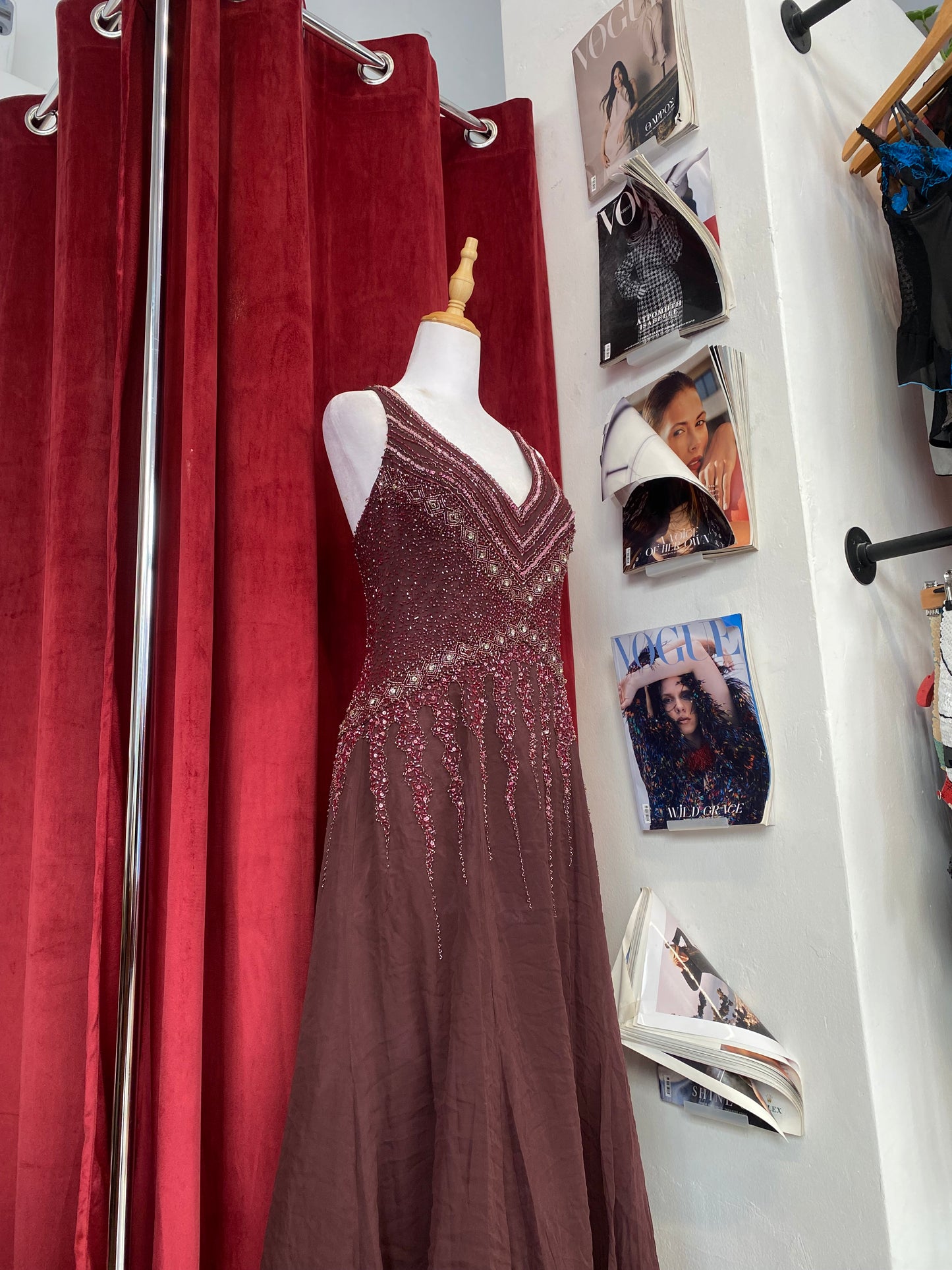 100% silk deep purple gown with sequin details all over