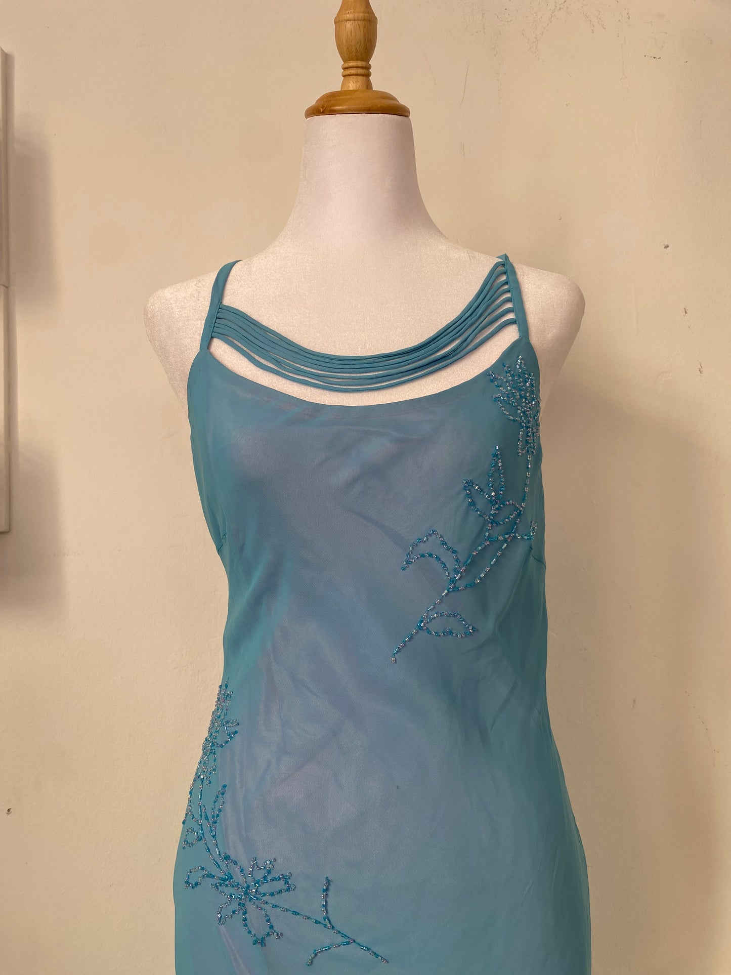 100% silk brand new baby blue dress with sequin details