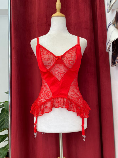 Intricate red lace corset