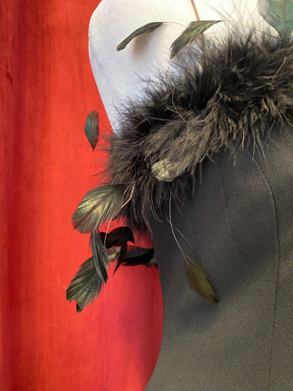 Brand new black gown with feather details