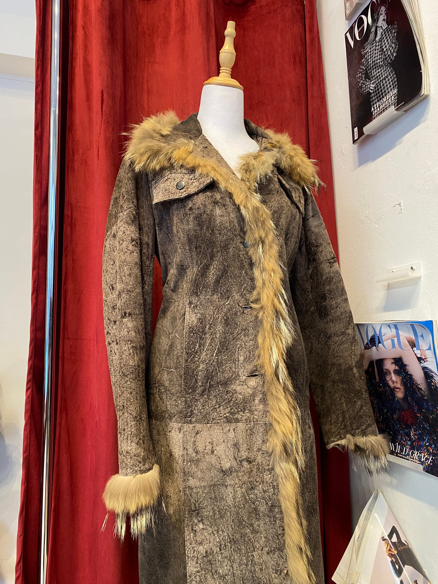Long brown Afghan coat with vegan fur