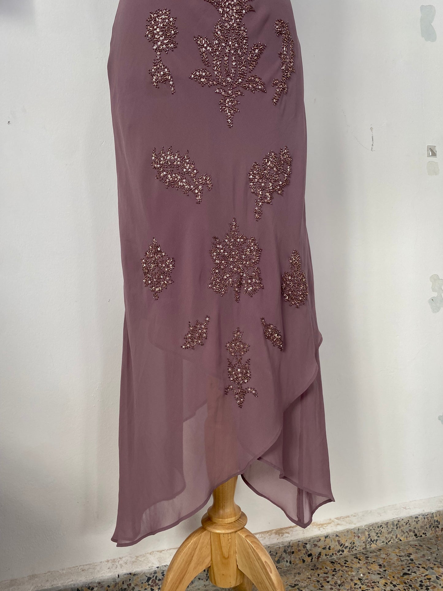 All over handbeaded mauve maxi fairy dress