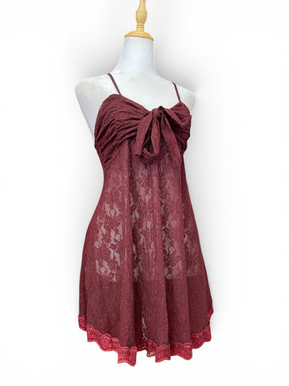 Burgundy see through lace top