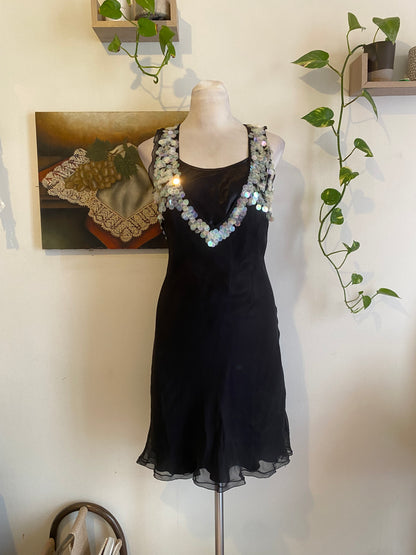 100% silk brand new black 2 piece dress with sequin details