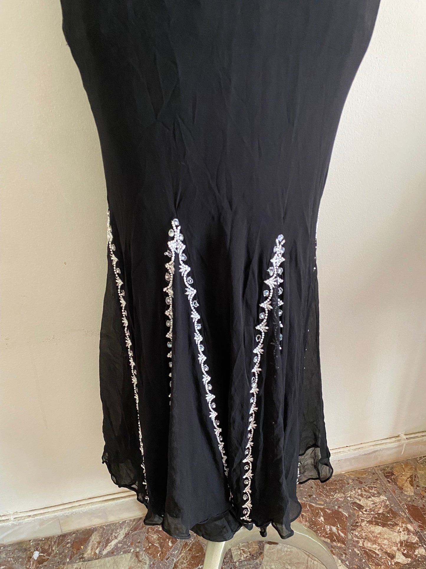 100% silk black maxi gown with  handbeaded details