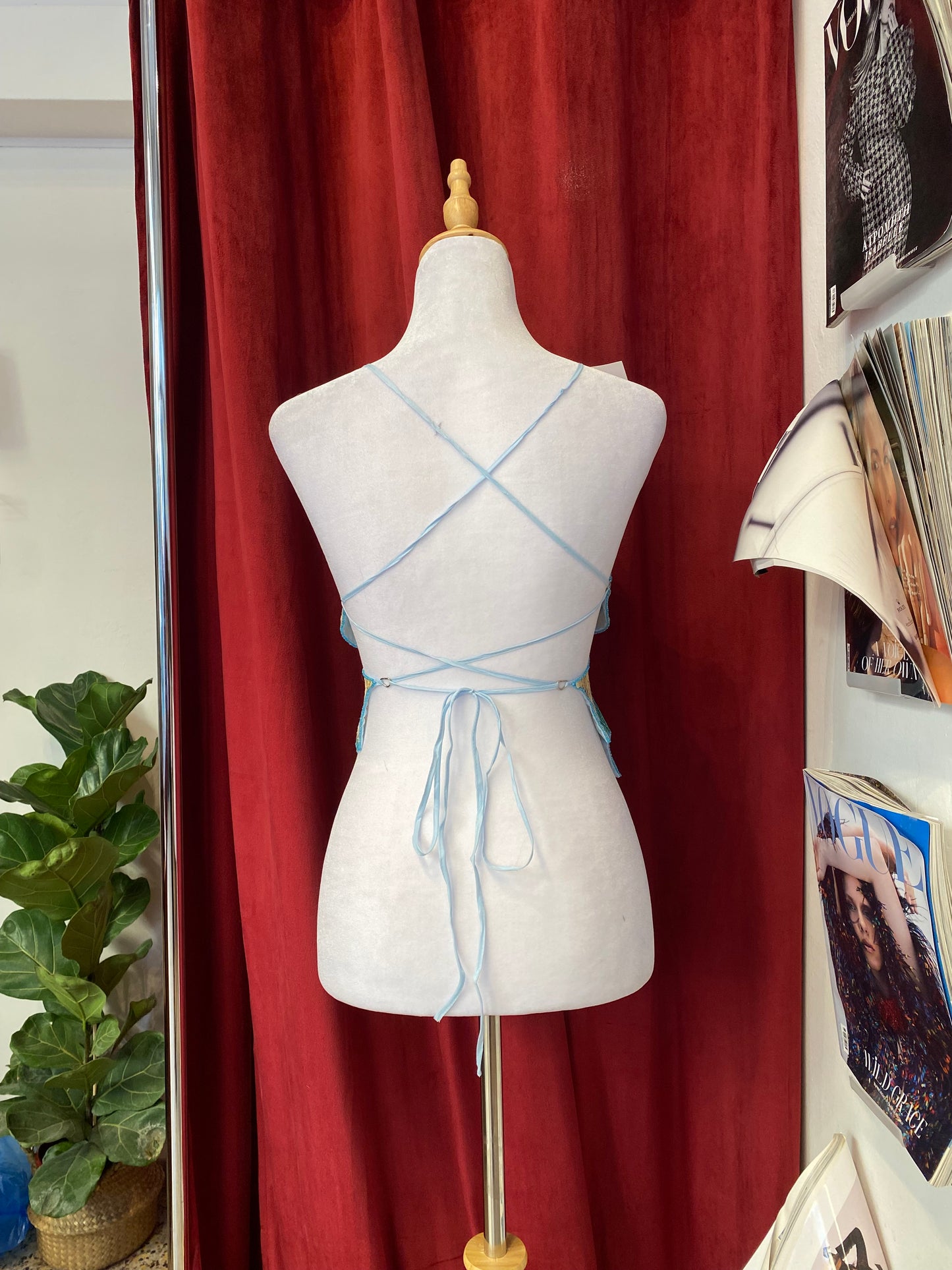 Butterfly y2k top with sequin details and open back