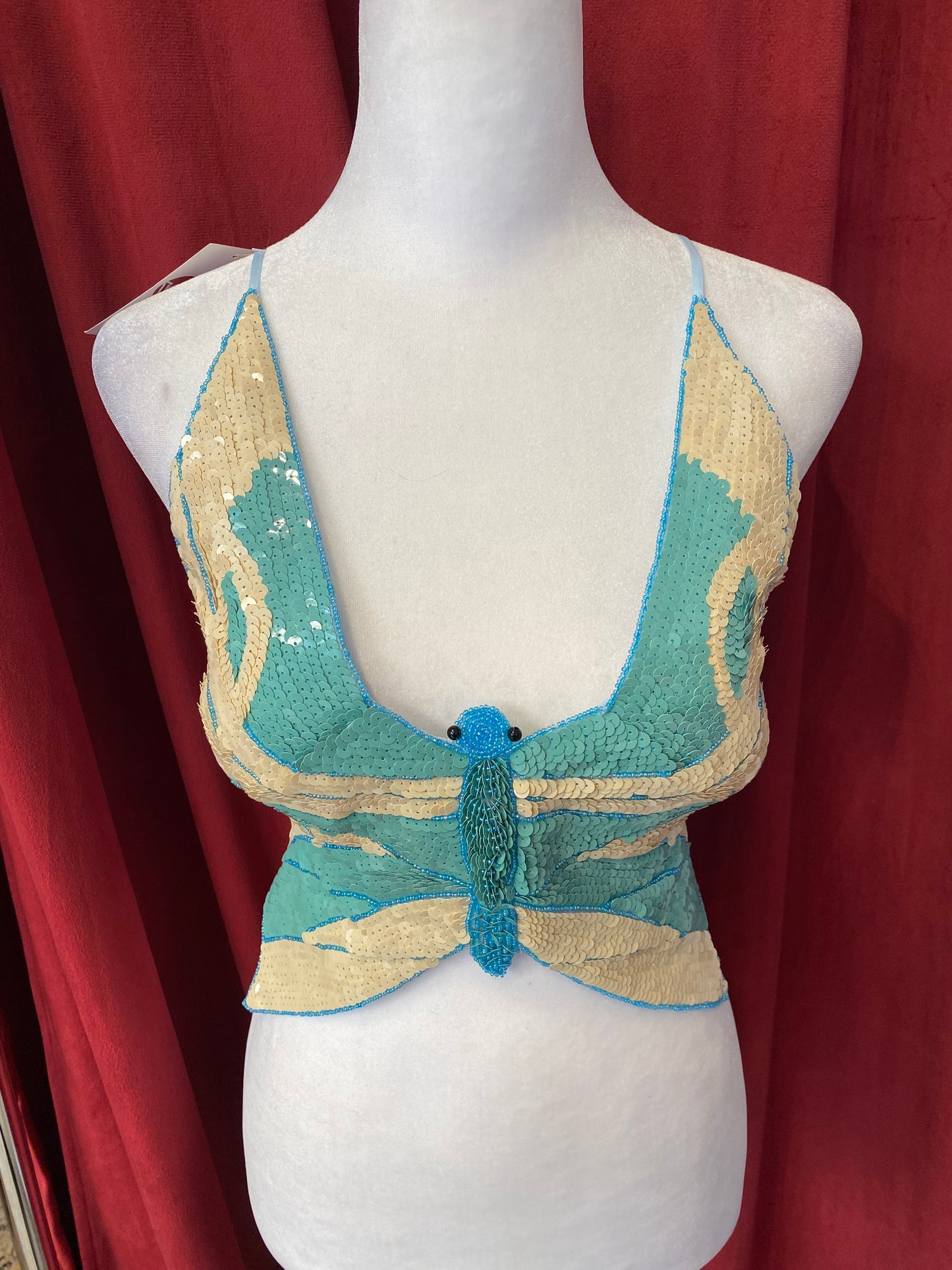 Butterfly y2k top with sequin details and open back