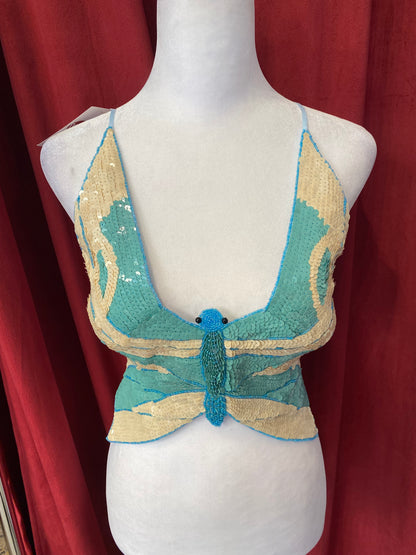 Butterfly y2k top with sequin details and open back