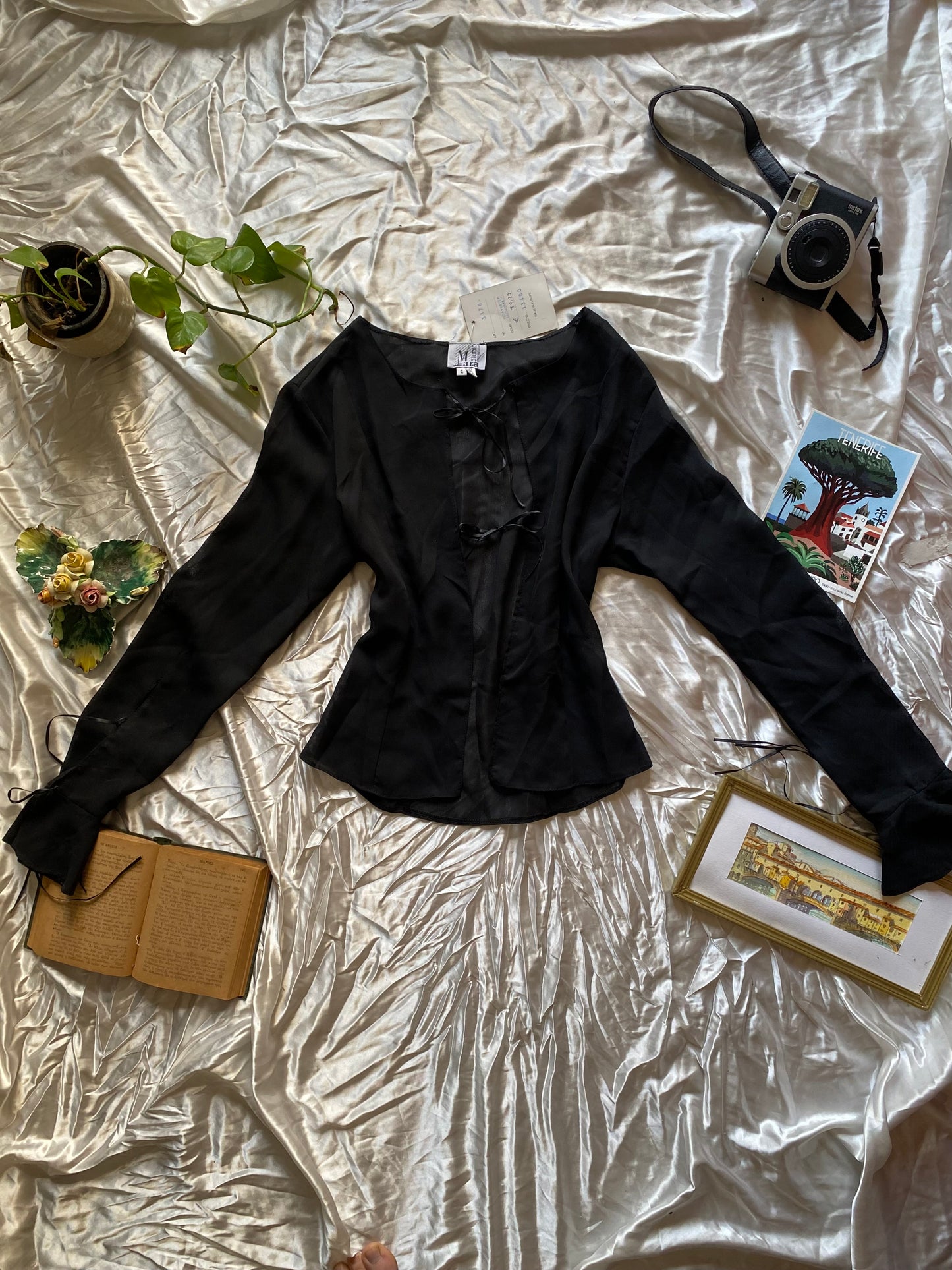 Black sheer bow tied top