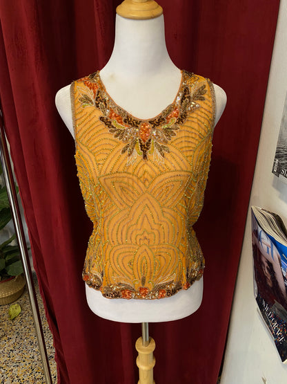 100% silk brand new orange aftershock handbeaded top🧡