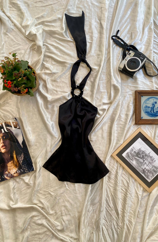 Satin summer halter top with rhinestones🕷️