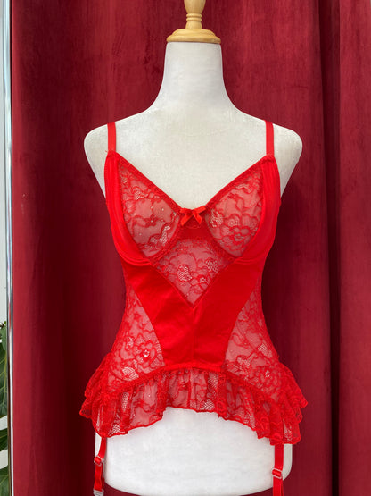 Intricate red lace corset