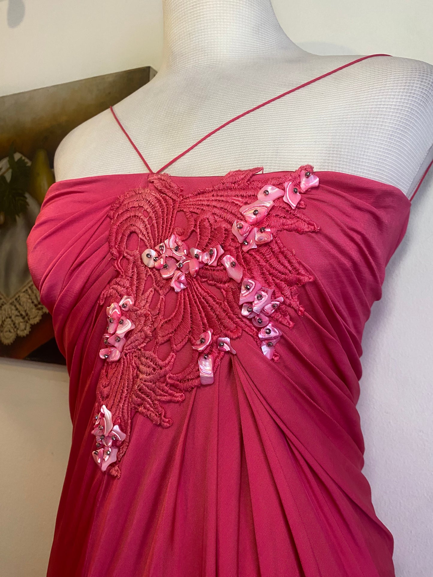 Brand new haute couture high slit pink rushed up dres