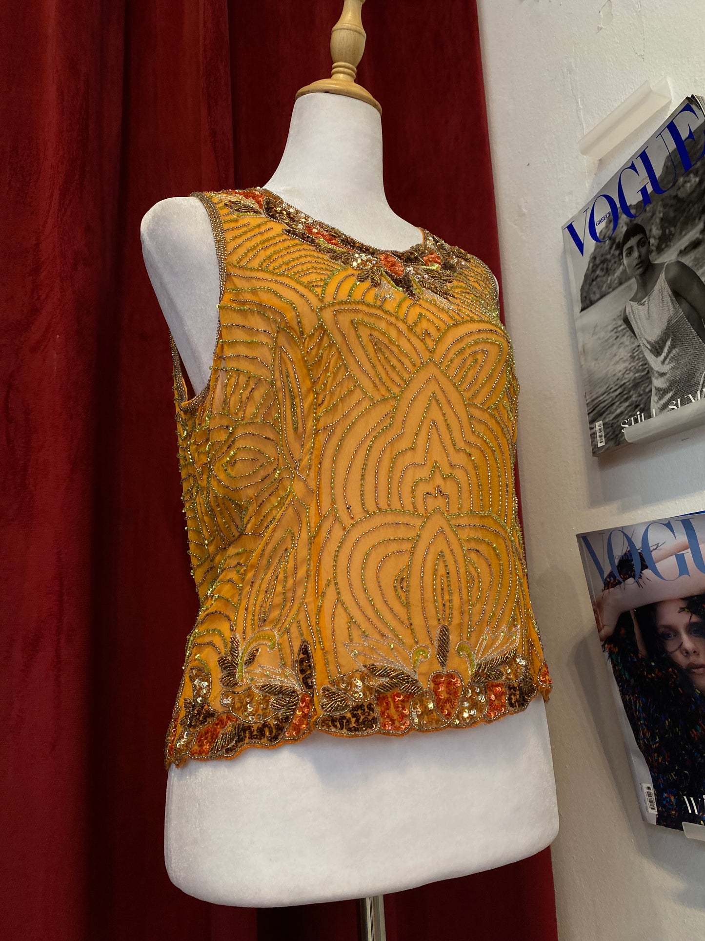 100% silk brand new orange aftershock handbeaded top🧡