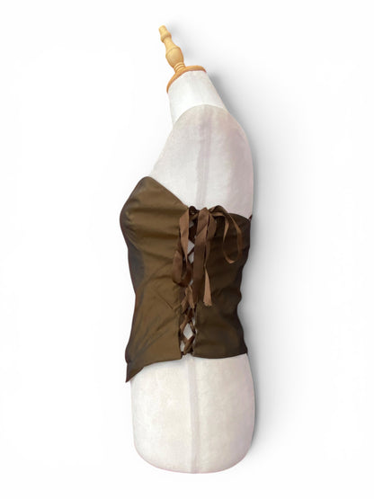 Brown organza corset with lace up details