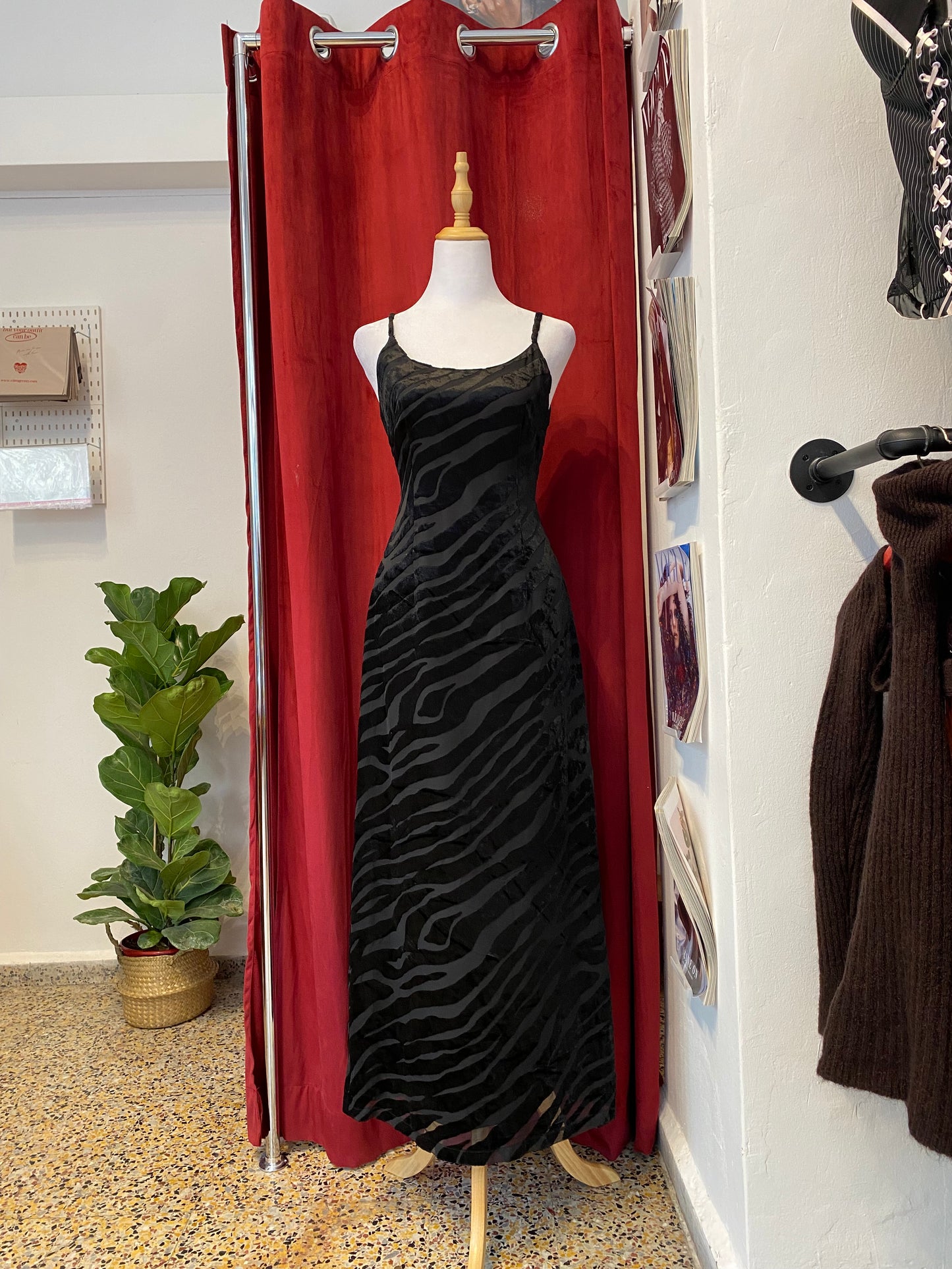Brand new black velvet dress with zebra details