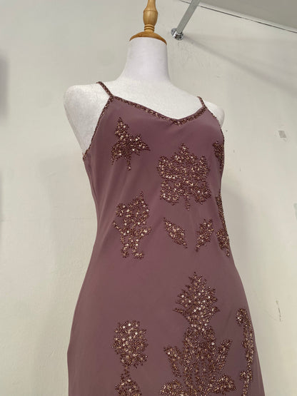 All over handbeaded mauve maxi fairy dress