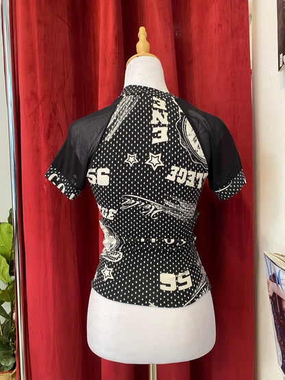 Brand new black graphic shirt with see through details
