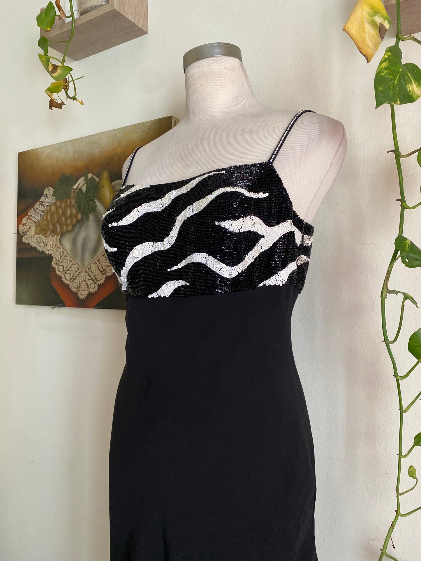 Handbeaded maxi black gown