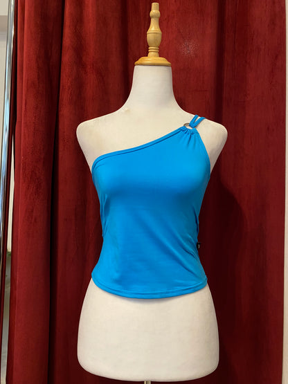 One shoulder deep blue summer top 🦋