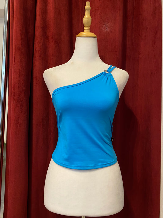 One shoulder deep blue summer top 🦋