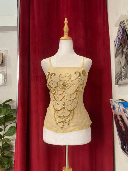 100% silk brand new sequin beige top